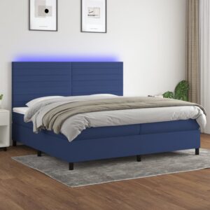 Κρεβάτι Boxspring με Στρώμα & LED Μπλε 200x200 εκ. Υφασμάτινο