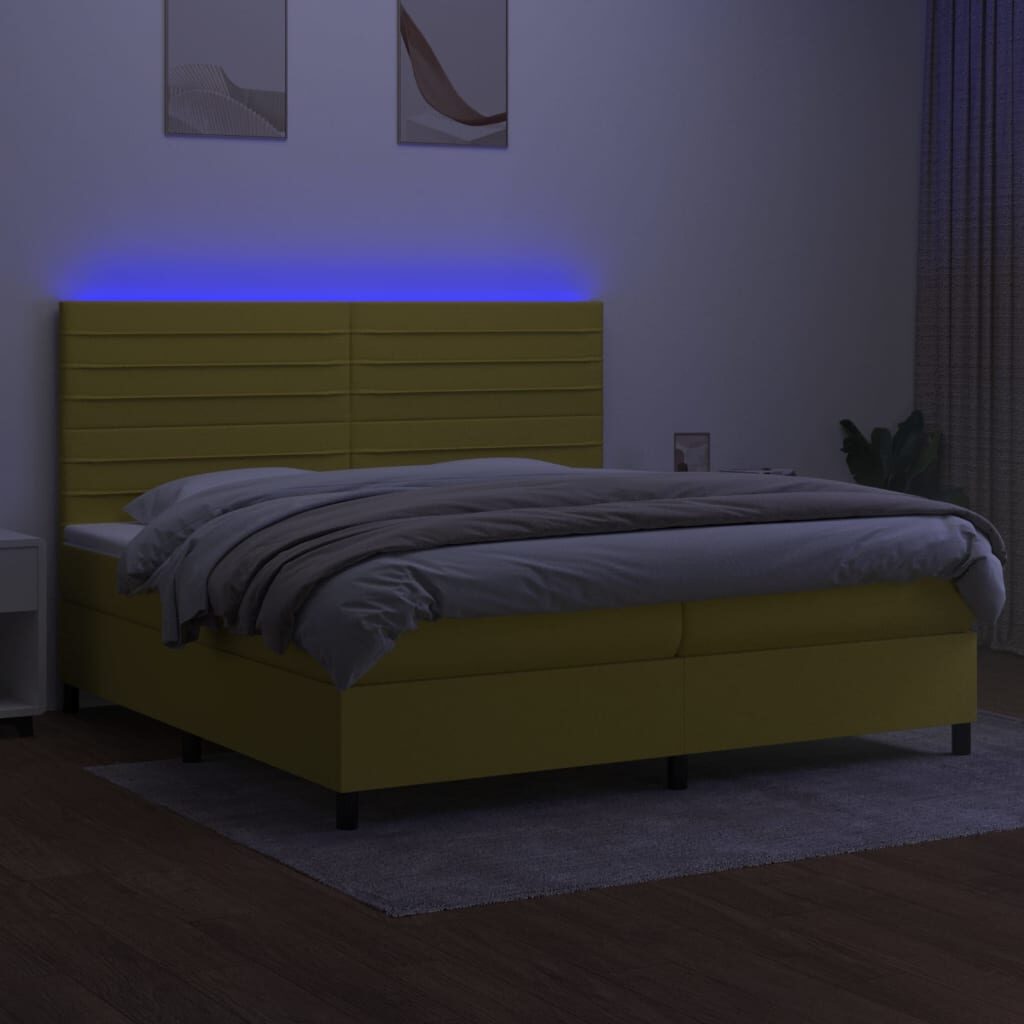 Κρεβάτι Boxspring με Στρώμα & LED Πράσινο 200x200 εκ Υφασμάτινο