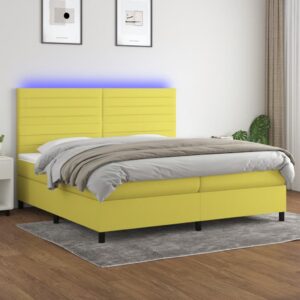 Κρεβάτι Boxspring με Στρώμα & LED Πράσινο 200x200 εκ Υφασμάτινο