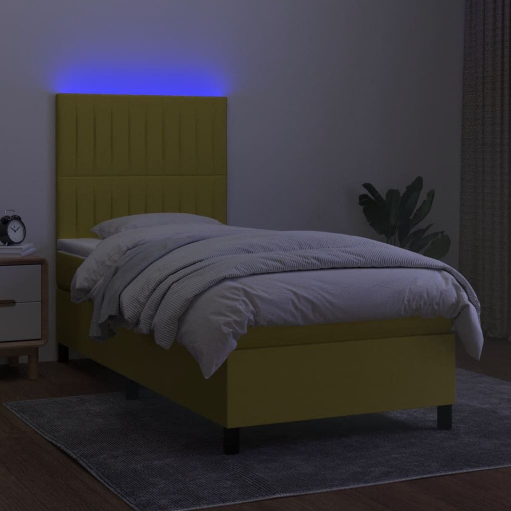 Κρεβάτι Boxspring με Στρώμα & LED Πράσινο 90x200 εκ. Υφασμάτινο