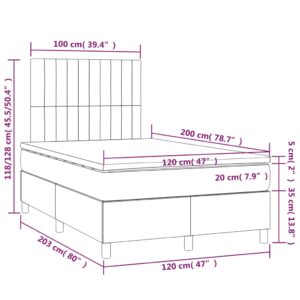 Κρεβάτι Boxspring με Στρώμα & LED Σκ.Καφέ 120x200 εκ Υφασμάτινο