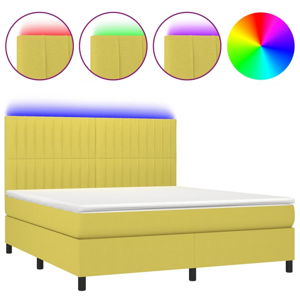 Κρεβάτι Boxspring με Στρώμα & LED Πράσινο 160x200 εκ Υφασμάτινο