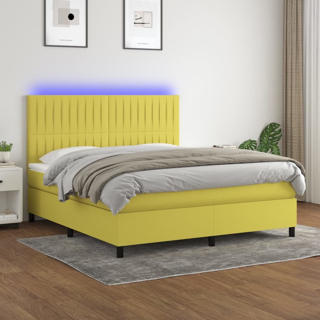 Κρεβάτι Boxspring με Στρώμα & LED Πράσινο 160x200 εκ Υφασμάτινο