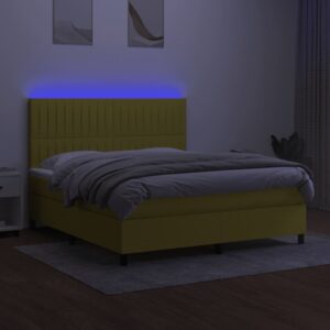 Κρεβάτι Boxspring με Στρώμα & LED Πράσινο 180x200 εκ Υφασμάτινο