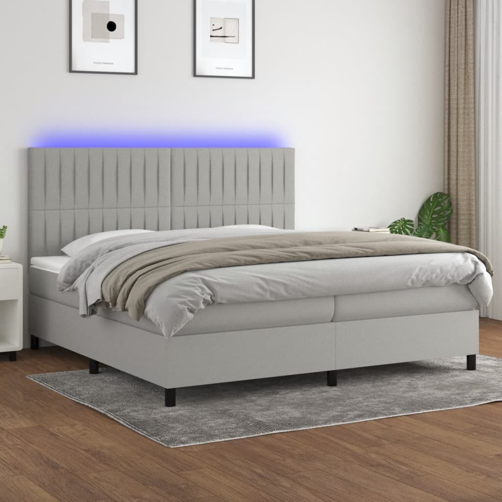 Κρεβάτι Boxspring με Στρώμα & LED Αν.Γκρι 200x200εκ. Υφασμάτινο