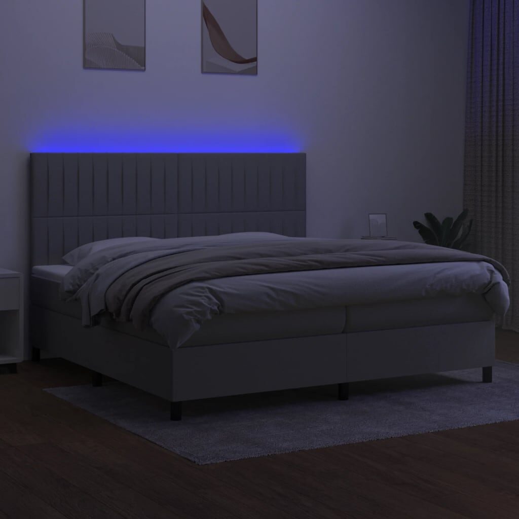 Κρεβάτι Boxspring με Στρώμα & LED Αν.Γκρι 200x200εκ. Υφασμάτινο