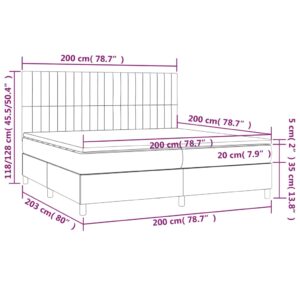 Κρεβάτι Boxspring με Στρώμα & LED Αν.Γκρι 200x200εκ. Υφασμάτινο