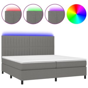 Κρεβάτι Boxspring με Στρώμα & LED Σκ.Γκρι 200x200εκ. Υφασμάτινο