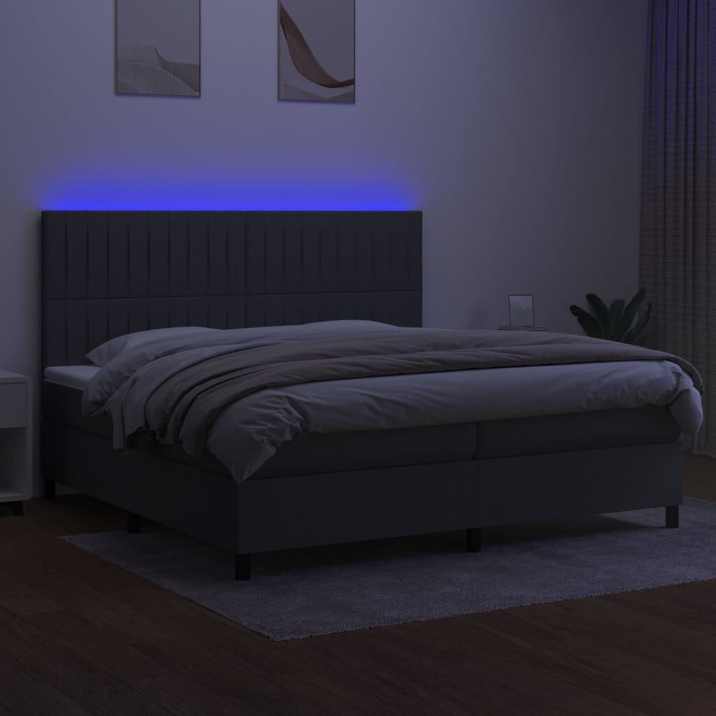 Κρεβάτι Boxspring με Στρώμα & LED Σκ.Γκρι 200x200εκ. Υφασμάτινο