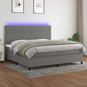 Κρεβάτι Boxspring με Στρώμα & LED Σκ.Γκρι 200x200εκ. Υφασμάτινο