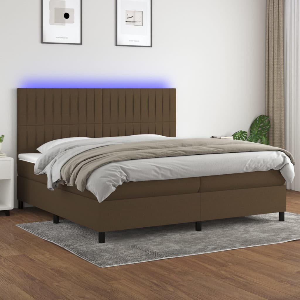 Κρεβάτι Boxspring με Στρώμα & LED Σκ.Καφέ 200x200εκ. Υφασμάτινο