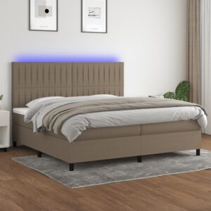 Κρεβάτι Boxspring με Στρώμα & LED Taupe 200x200 εκ. Υφασμάτινο