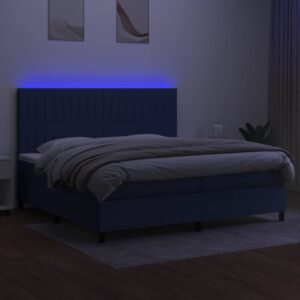 Κρεβάτι Boxspring με Στρώμα & LED Μπλε 200x200 εκ. Υφασμάτινο