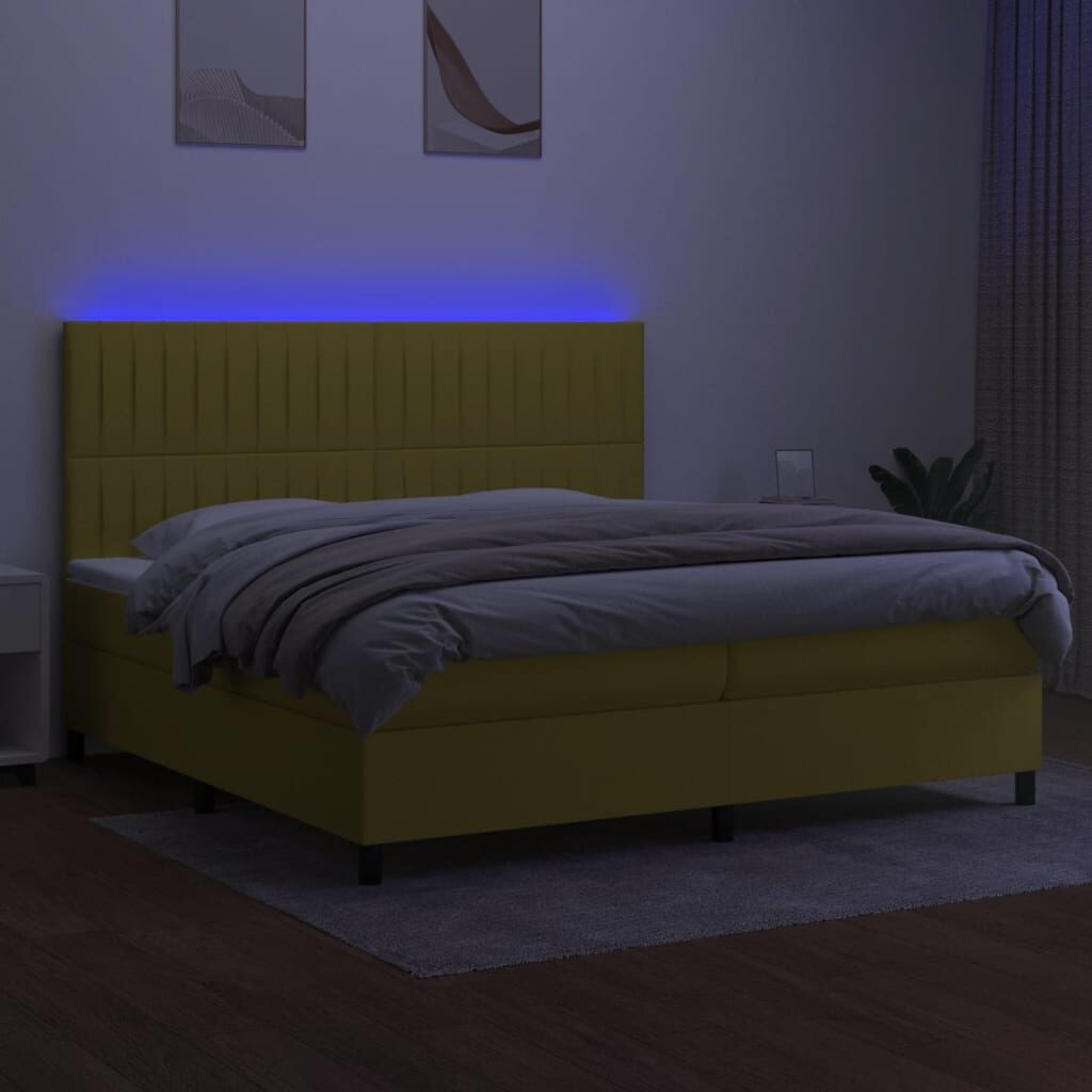 Κρεβάτι Boxspring με Στρώμα & LED Πράσινο 200x200 εκ Υφασμάτινο