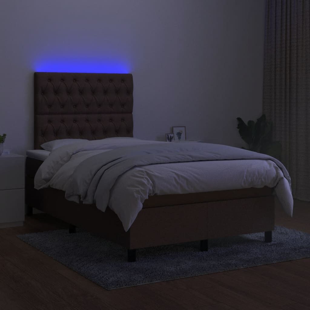 Κρεβάτι Boxspring με Στρώμα & LED Σκ.Καφέ 120x200 εκ Υφασμάτινο