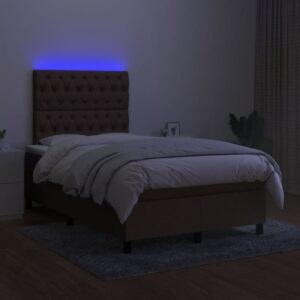 Κρεβάτι Boxspring με Στρώμα & LED Σκ.Καφέ 120x200 εκ Υφασμάτινο