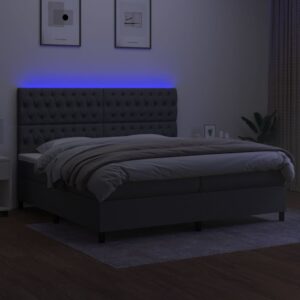 Κρεβάτι Boxspring με Στρώμα & LED Σκ.Γκρι 200x200εκ. Υφασμάτινο