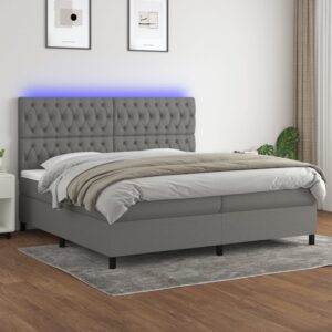 Κρεβάτι Boxspring με Στρώμα & LED Σκ.Γκρι 200x200εκ. Υφασμάτινο