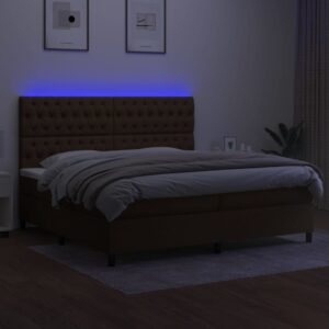 Κρεβάτι Boxspring με Στρώμα & LED Σκ.Καφέ 200x200εκ. Υφασμάτινο