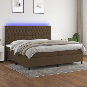 Κρεβάτι Boxspring με Στρώμα & LED Σκ.Καφέ 200x200εκ. Υφασμάτινο