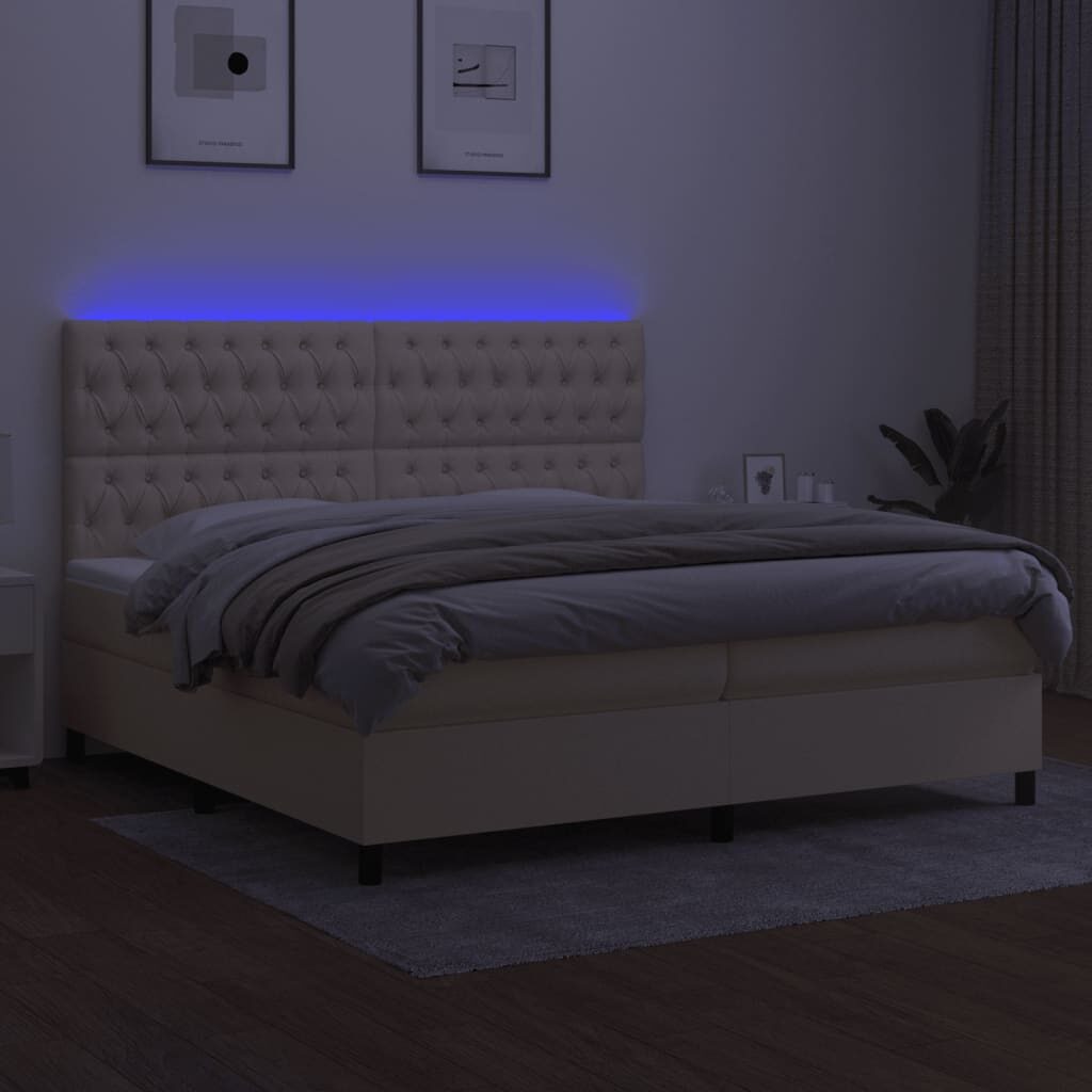 Κρεβάτι Boxspring με Στρώμα & LED Κρεμ 200x200 εκ. Υφασμάτινο