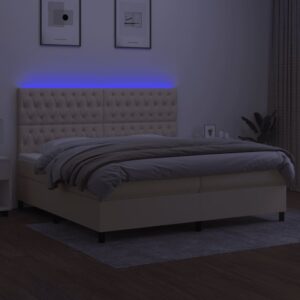 Κρεβάτι Boxspring με Στρώμα & LED Κρεμ 200x200 εκ. Υφασμάτινο