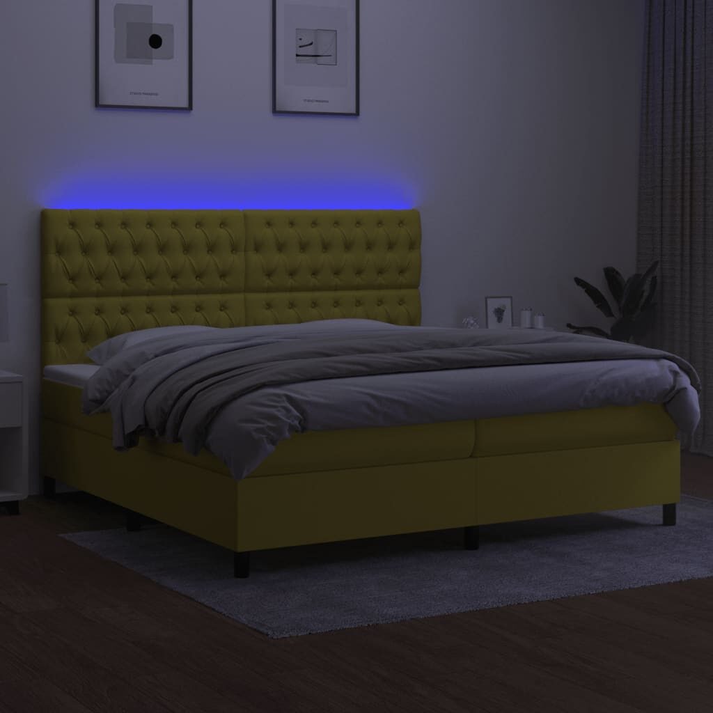 Κρεβάτι Boxspring με Στρώμα & LED Πράσινο 200x200 εκ Υφασμάτινο