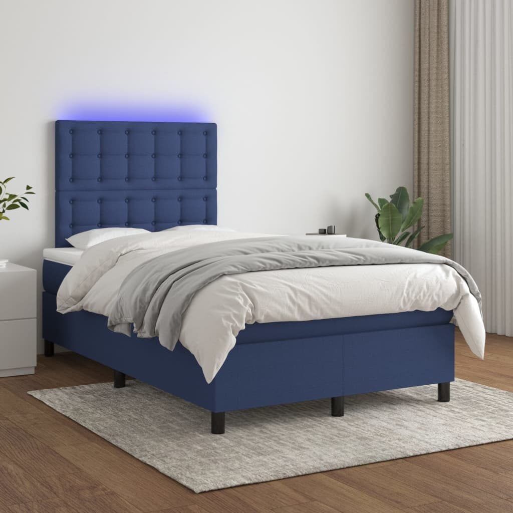 Κρεβάτι Boxspring με Στρώμα & LED Μπλε 120x200 εκ. Υφασμάτινο