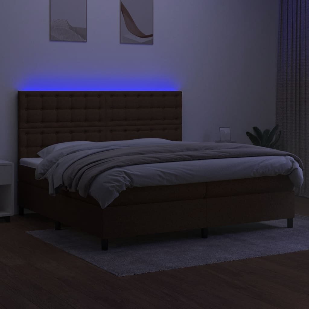 Κρεβάτι Boxspring με Στρώμα & LED Σκ.Καφέ 200x200εκ. Υφασμάτινο