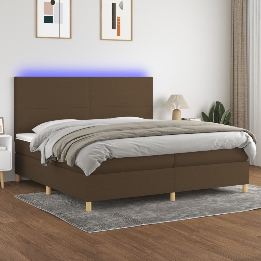 Κρεβάτι Boxspring με Στρώμα & LED Σκ.Καφέ 200x200εκ. Υφασμάτινο