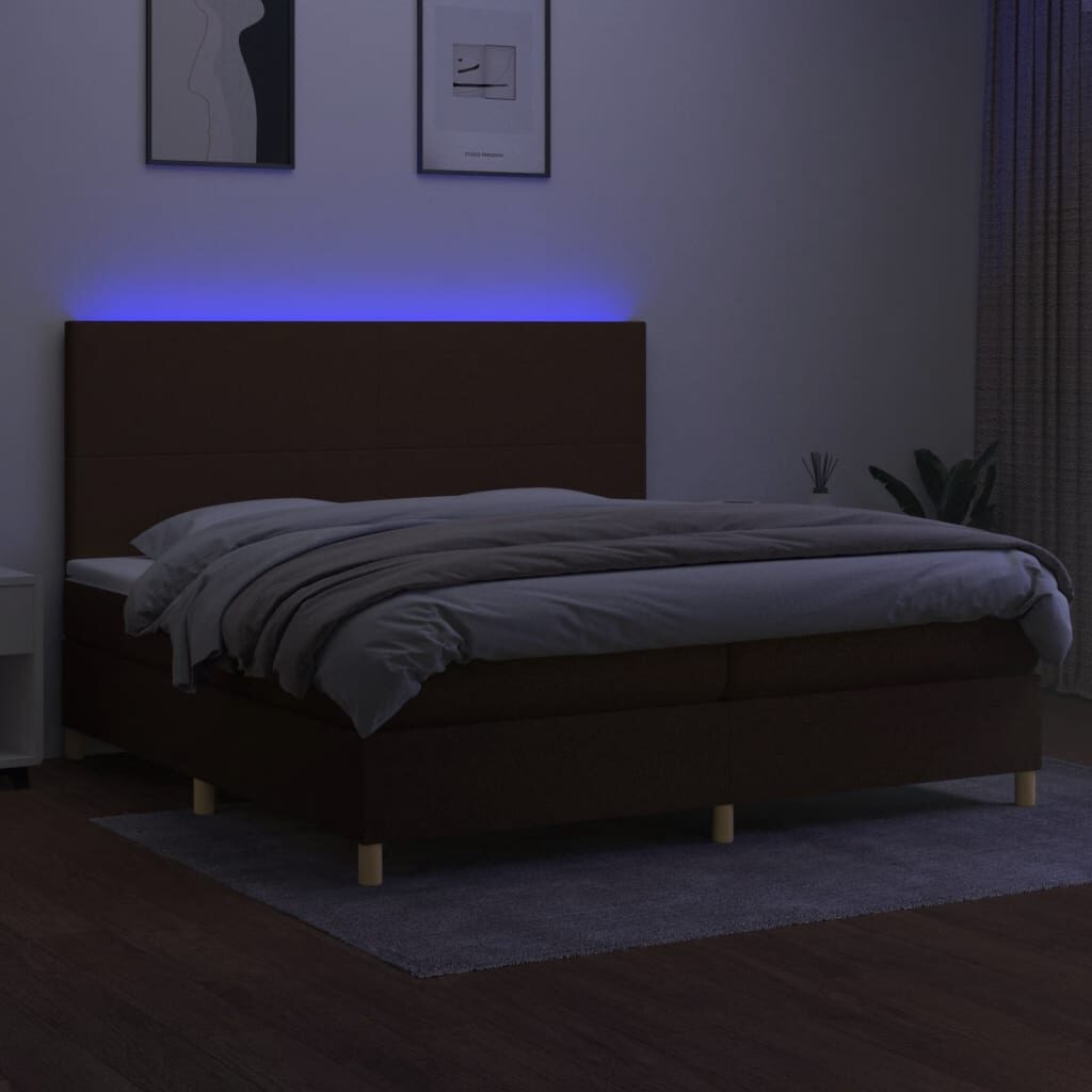 Κρεβάτι Boxspring με Στρώμα & LED Σκ.Καφέ 200x200εκ. Υφασμάτινο