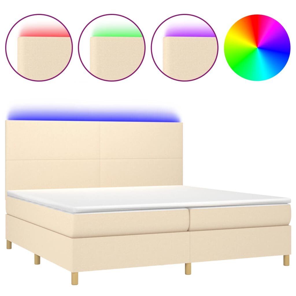 Κρεβάτι Boxspring με Στρώμα & LED Κρεμ 200x200 εκ. Υφασμάτινο