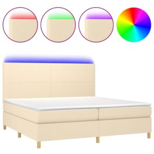 Κρεβάτι Boxspring με Στρώμα & LED Κρεμ 200x200 εκ. Υφασμάτινο