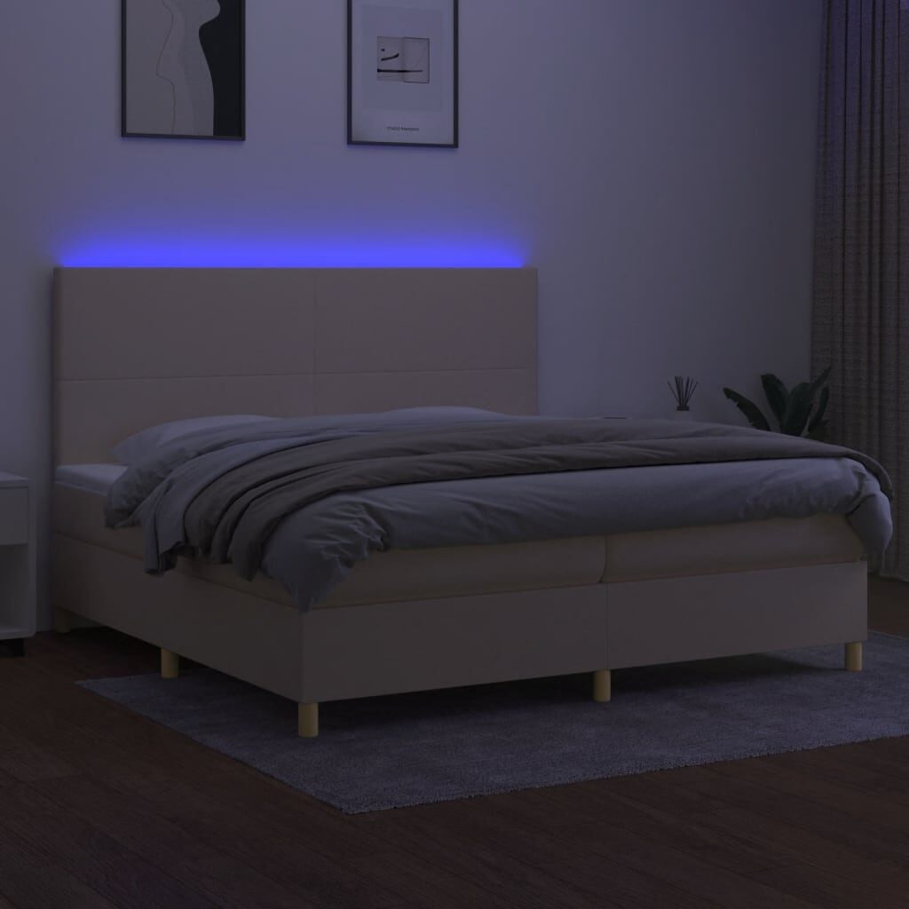 Κρεβάτι Boxspring με Στρώμα & LED Κρεμ 200x200 εκ. Υφασμάτινο