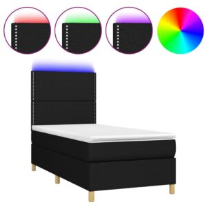 Κρεβάτι Boxspring με Στρώμα & LED Μαύρο 80x200 εκ. Υφασμάτινο