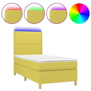 Κρεβάτι Boxspring με Στρώμα & LED Πράσινο 90x190 εκ. Υφασμάτινο