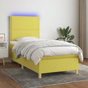 Κρεβάτι Boxspring με Στρώμα & LED Πράσινο 90x190 εκ. Υφασμάτινο