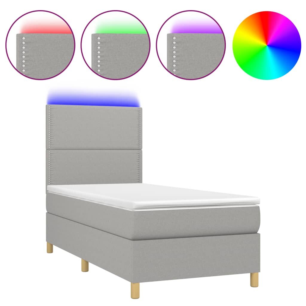 Κρεβάτι Boxspring με Στρώμα & LED Αν.Γκρι 90x200 εκ. Υφασμάτινο