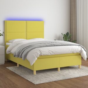 Κρεβάτι Boxspring με Στρώμα & LED Πράσινο 140x190 εκ Υφασμάτινο