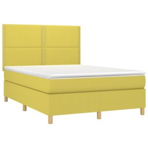 Κρεβάτι Boxspring με Στρώμα & LED Πράσινο 140x200 εκ Υφασμάτινο