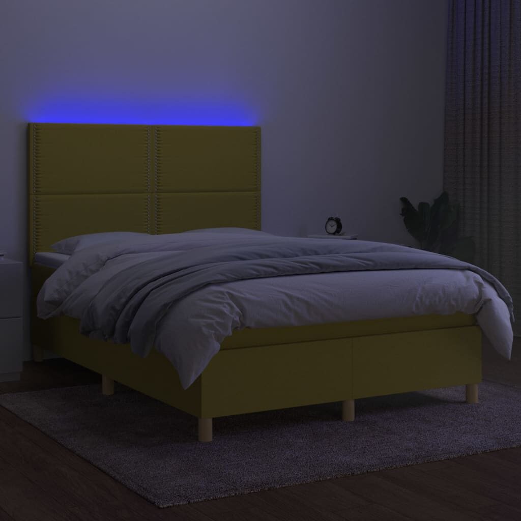 Κρεβάτι Boxspring με Στρώμα & LED Πράσινο 140x200 εκ Υφασμάτινο