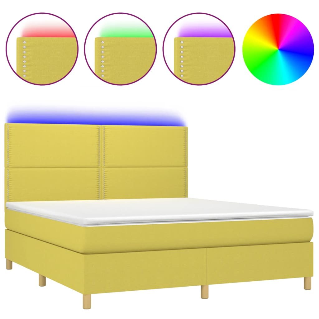 Κρεβάτι Boxspring με Στρώμα & LED Πράσινο 180x200 εκ Υφασμάτινο