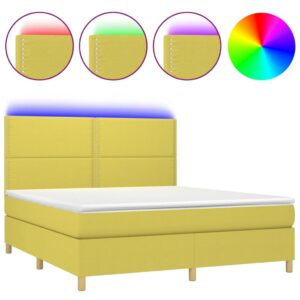 Κρεβάτι Boxspring με Στρώμα & LED Πράσινο 180x200 εκ Υφασμάτινο