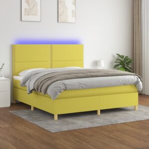 Κρεβάτι Boxspring με Στρώμα & LED Πράσινο 180x200 εκ Υφασμάτινο