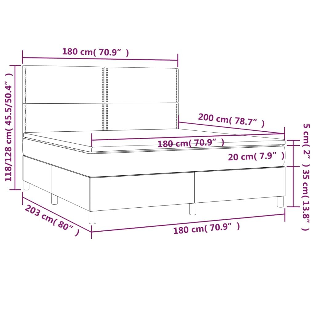 Κρεβάτι Boxspring με Στρώμα & LED Πράσινο 180x200 εκ Υφασμάτινο