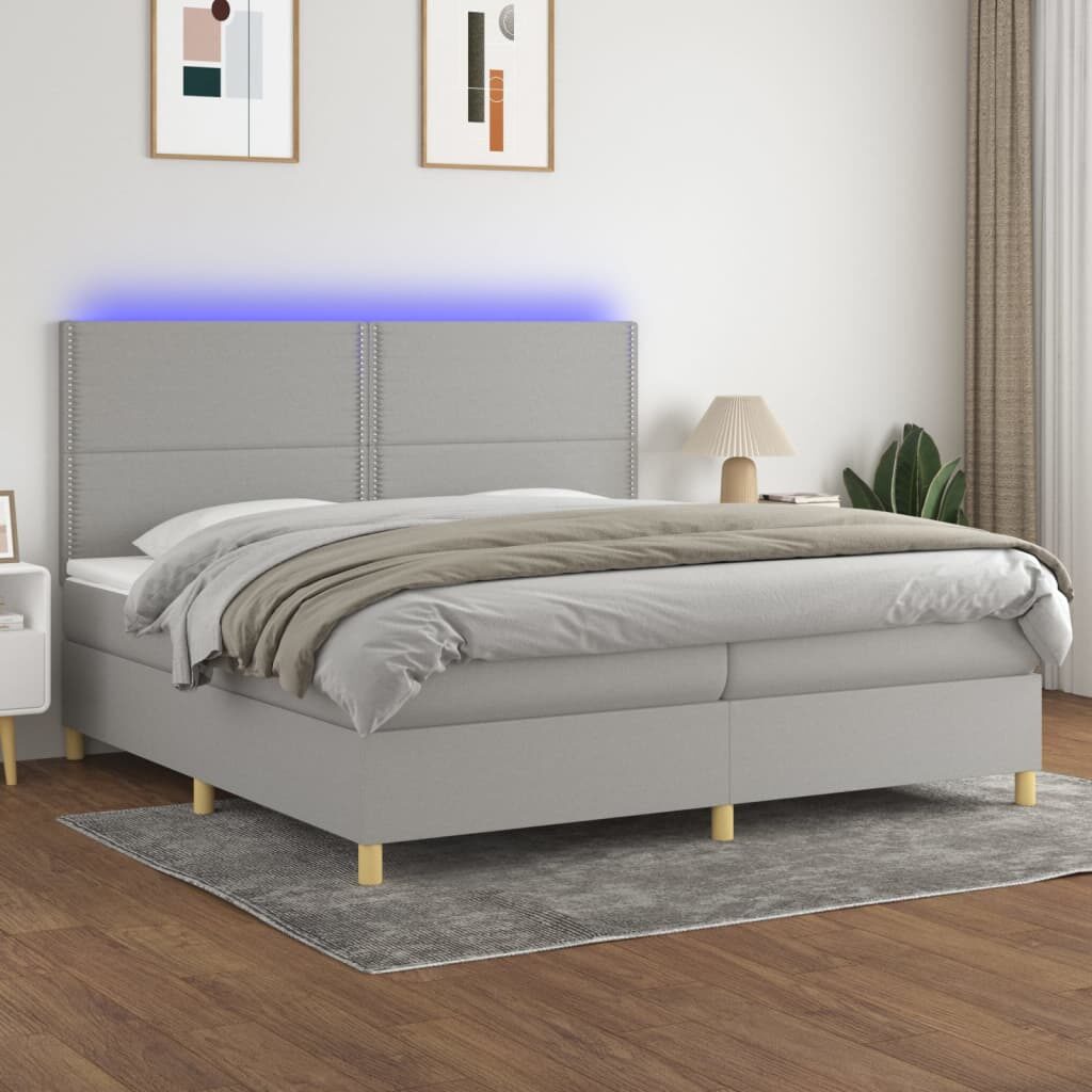 Κρεβάτι Boxspring με Στρώμα & LED Αν.Γκρι 200x200εκ. Υφασμάτινο