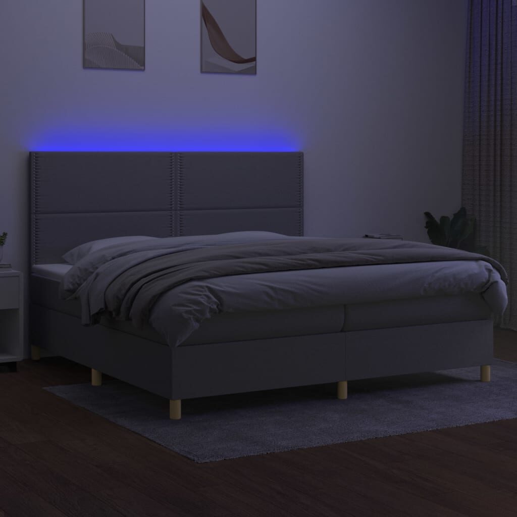 Κρεβάτι Boxspring με Στρώμα & LED Αν.Γκρι 200x200εκ. Υφασμάτινο