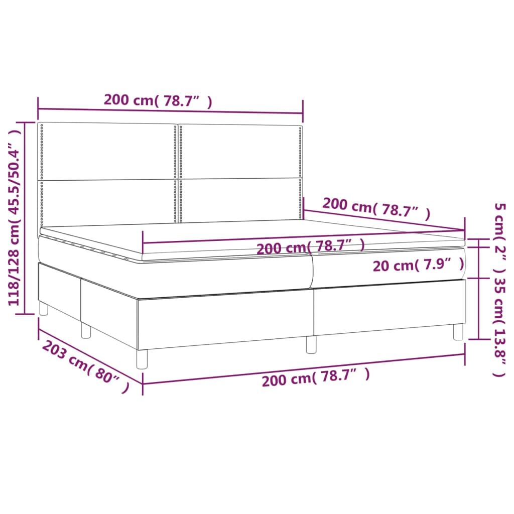 Κρεβάτι Boxspring με Στρώμα & LED Αν.Γκρι 200x200εκ. Υφασμάτινο