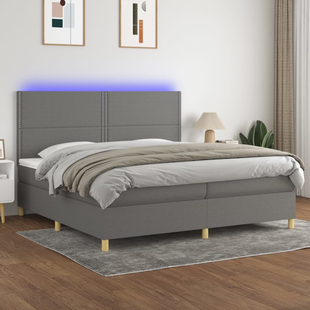 Κρεβάτι Boxspring με Στρώμα & LED Σκ.Γκρι 200x200εκ. Υφασμάτινο