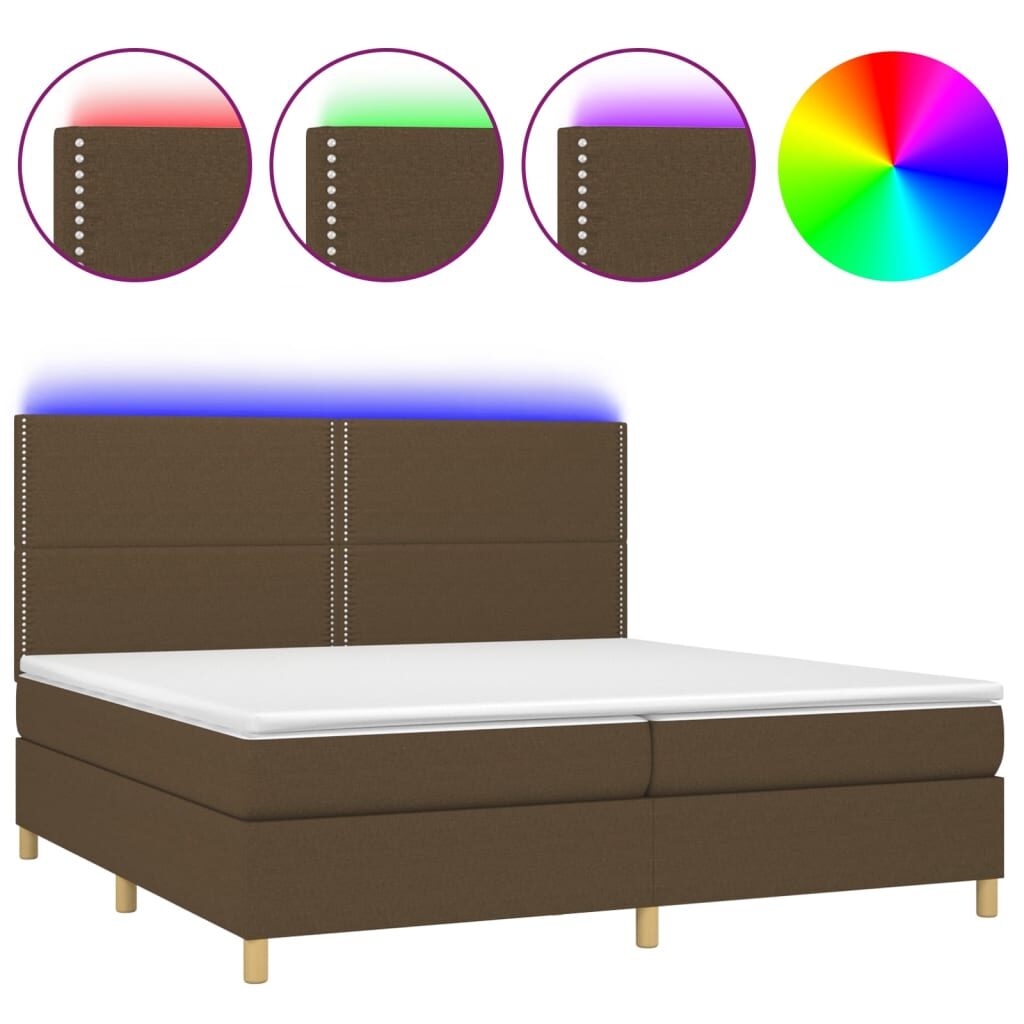 Κρεβάτι Boxspring με Στρώμα & LED Σκ.Καφέ 200x200εκ. Υφασμάτινο